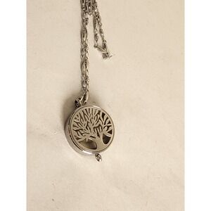 Tree of Life Aromatherapy Diffuser Locket Necklace Silver Tone Cutout Pendant